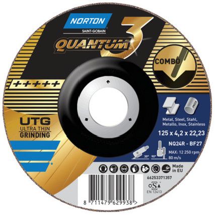 Grinding Disc, Quantum 3, 24-Coarse, 150 x 4.2 x 22.23 mm, Type 27, Ceramic