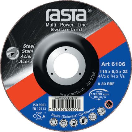 6118RA, Grinding Disc, 30-Medium/Coarse, 230 x 6 x 22.23 mm, Type 27, Aluminium Oxide
