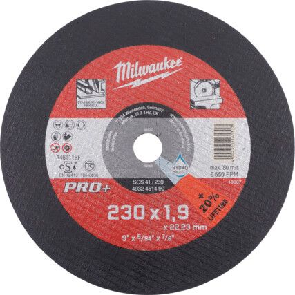 Cutting Disc, 46-Fine/Medium, 230 x 1.9 x 22.23 mm, Type 41, Aluminium Oxide