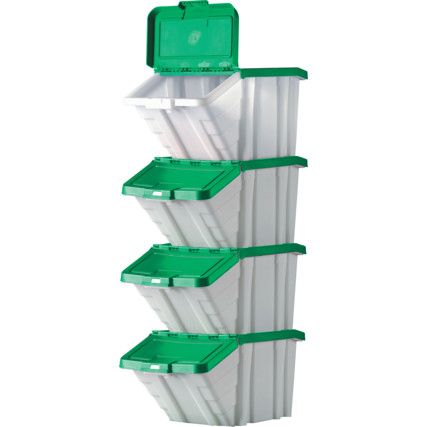 Storage Bins with Lids, Grey/Green, 400x635x345mm, 4 Pack