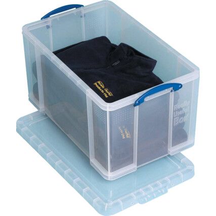 Storage Box with Lid, Plastic, Clear, 605x370x355mm, 84L