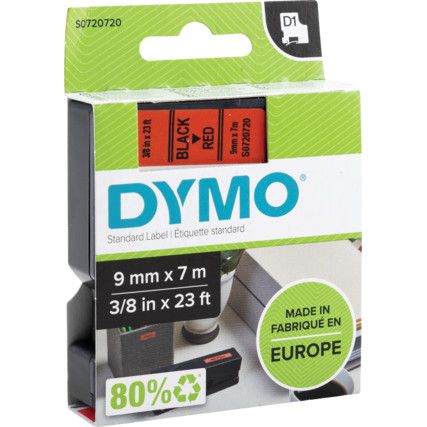 DYMO D1 TAPE 9mm BLACK ON RED 40917