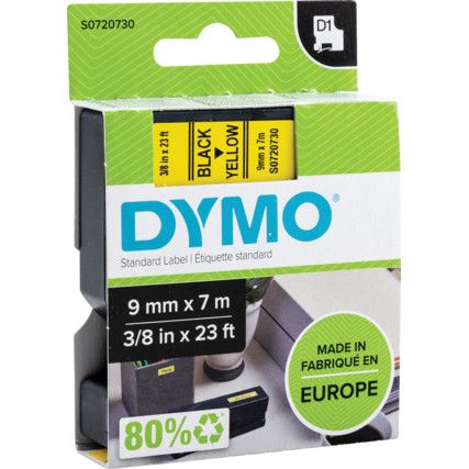 DYMO D1 TAPE 9mm BLACK ON YELLOW 40918