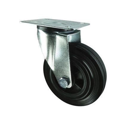 SWIVEL PLATE 100mm RUBBER TYRE; POLY' CENTRE