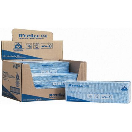 X50, Wiper Cloths, Blue, 1 Ply, Pack of 6 x 50