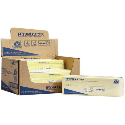 X50, Wiper Cloths, Yellow, 1 Ply, Pack of 6 x 50