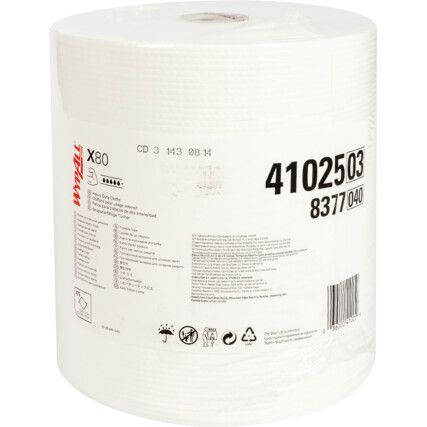X80, Centrefeed Wiper Roll, White, Single Ply, 1 Roll