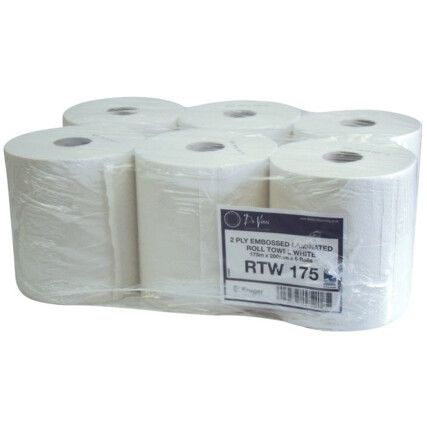 Centrefeed Wiper Roll, White, 2 Ply, 6 Rolls