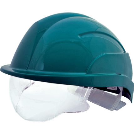 Vision Plus, Safety Helmet, Green, ABS, Not Vented, Reduced Peak, Includes Side Slots