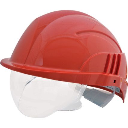 Vision Plus, Safety Helmet, Red, ABS, Not Vented, Reduced Peak, Includes Side Slots