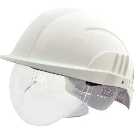 Vision Plus, Safety Helmet, White, ABS, Not Vented, Reduced Peak, Includes Side Slots