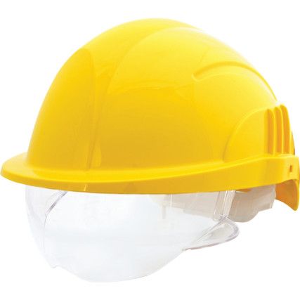 Vision Plus, Safety Helmet, Yellow, ABS, Not Vented, Reduced Peak, High-visibility Hat, Includes Side Slots