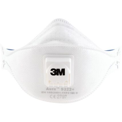 Aura 9322+ Disposable Mask, Valved, White/Blue, FFP2, Filters Dust/Mist/Particulates, Pack of 330