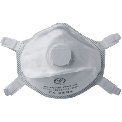 Disposable Mask, Valved, White, FFP3, Filters Solid Aerosols/Liquid Aerosols, Pack of 20