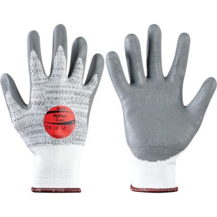 11-425 HyFlex Cut Resistant Gloves, Grey/White, EN388: 2016, 4, X, 4, 3, C, Nitrile Palm, Glass Fibre/Polyamide Liner, Size 7