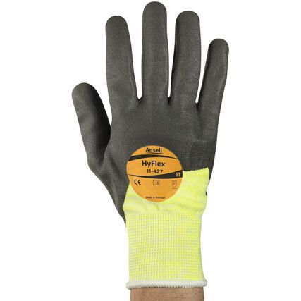 11-427 Hyflex, Cut Resistant Gloves, Grey/Yellow, EN388: 2016, 4, X, 3, 2, B, Nitrile ¾ Coated, Polyamide, Size 8