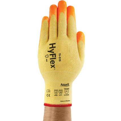 11-515 HyFlex Cut Resistant Gloves, Orange/Yellow, EN388: 2016, 4, X, 4, 2, E, Nitrile Palm, Spandex/Stainless Steel Liner, Size 9