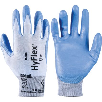 11-518 HyFlex Cut Resistant Gloves, Blue/White, EN388: 2016, 3, X, 3, 1, B, PU Palm, Dyneema/Nylon/Spandex, Size 9