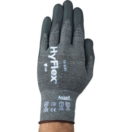 11-531 Hyflex Intercept Cut Resistant Gloves, Black/Grey, EN388: 2016, 4, X, 4, 2, B, Nitrile Palm, Fibreglass/HPPE/Nylon/Spandex, Size 10