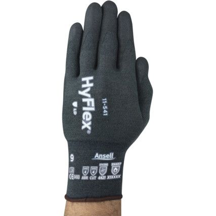 11-541 HyFlex Cut Resistant Gloves, Grey, EN388: 2016, 4, X, 2, 1, D, Nitrile Palm, Kevlar/Nylon/Spandex, Size 6