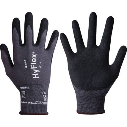 11-840 HyFlex® Fortix Mechanical Hazard Gloves, Black/Grey, Nylon Liner, Nitrile Coating, EN388: 2016, 4, 1, 3, 1, A, Size 7