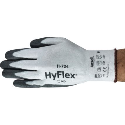 11-724 HyFlex® Intercept Cut Resistant Gloves, Black/White, EN388: 2016, 4, 3, 4, 2, B, PU Palm, Lycra, Size 9