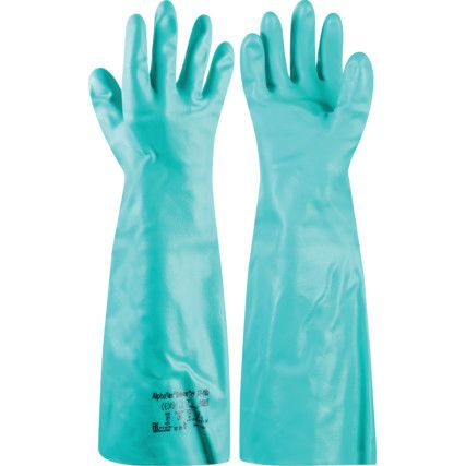 37-185 Solvex Chemical Resistant Gauntlet, Green, Nitrile, Unlined, Size 7