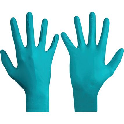 TouchNTuff 92-500 Disposable Gloves, Green, Nitrile, 4.7mil Thickness, Powdered, Size 6.5-7, Pack of 100