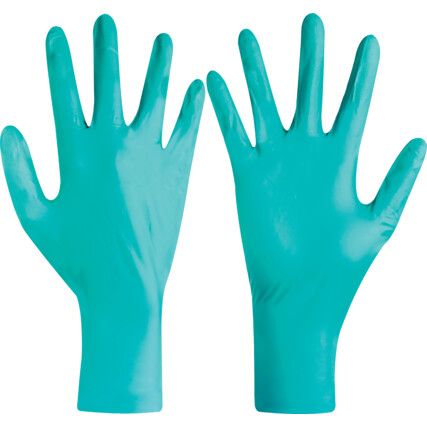 TouchNTuff 92-605 Disposable Gloves, Green, Nitrile, 4.7mil Thickness, Powder Free, Size 7, Pack of 100