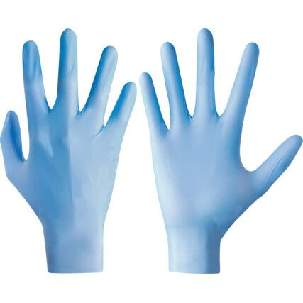 TouchNTuff 92-670 Disposable Gloves, Blue, Nitrile, 4.3mil Thickness, Powder Free, Size 6.5-7, Pack of 100