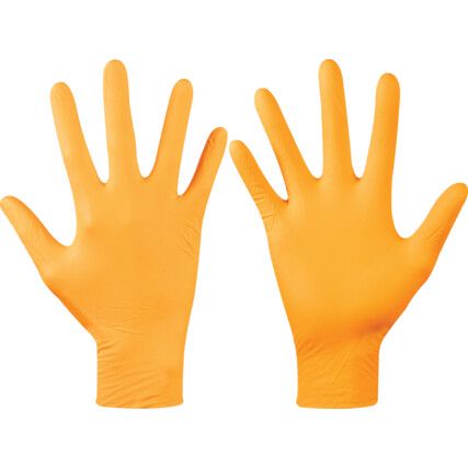 7181 Disposable Gloves, Orange, Nitrile, 7mil Thickness, Powder Free, Size 8, Pack of 100