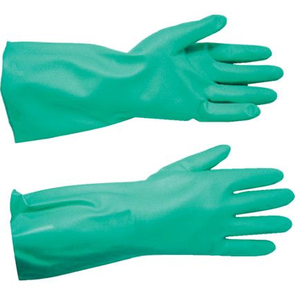 Chemical Resistant Gloves, Green, Nitrile, Cotton Flocked Liner, Size 10