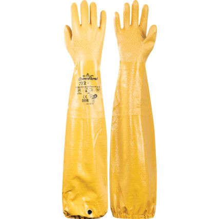 772, Chemical Resistant Gloves, Yellow, Nitrile, Cotton Liner, Size 8
