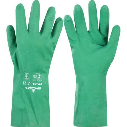 731, Chemical Resistant Gloves, Green, Cotton Flocked Liner, Size 7
