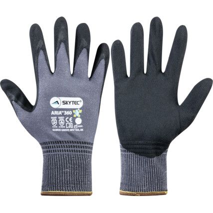 Aria 360, General Handling Gloves, Grey/Black/Yellow, Nitrile Foam Coating, Genium™ Liner, Size S