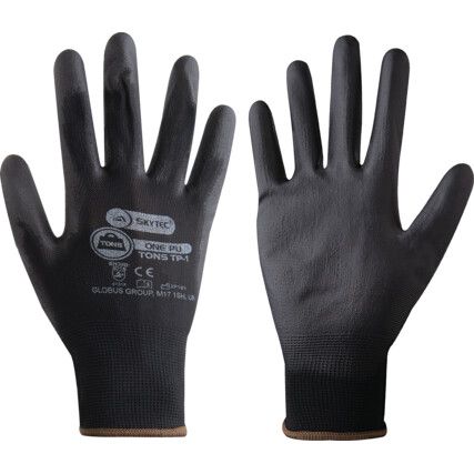 TNS020 Tons TP-1, General Handling Gloves, Black, Polyurethane Coating, Polyester Liner, Size 8