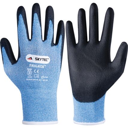 Trigata, Cut Resistant Gloves, Black/Blue, EN388: 2016, 3, X, 4, 2, B, PU Palm, HPPE/Nylon, Size 11