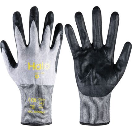 Cut Resistant Gloves, 18 Gauge Cut D, Size 7, Black & Grey, Nitrile Foam Palm, EN388: 2016