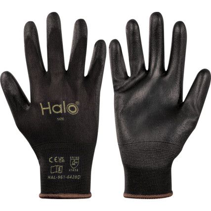 Mechanical Hazard Gloves, Black, Nylon Liner, Polyurethane Coating, EN388: 2016, 4, 1, 4, 1, X, Size 7