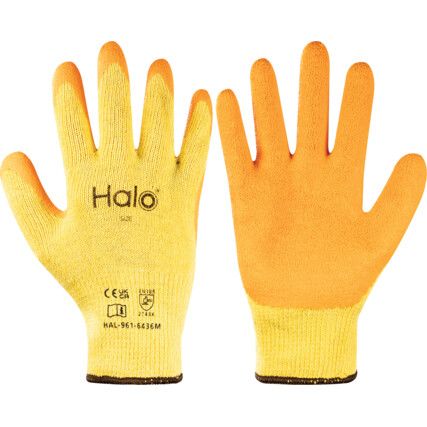 Mechanical Hazard Gloves, Orange/Yellow, Cotton/Polyester Liner, Latex Coating, EN388: 2016, 2, 1, 4, 3, X, Size 10