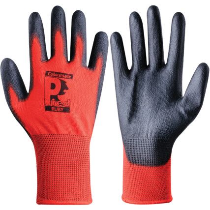 PUPL Predator Mechanical Hazard Gloves, Black/Red, Polyester Liner, Polyurethane Coating, EN388: 2016, 4, 1, 4, 1, A, Size 8