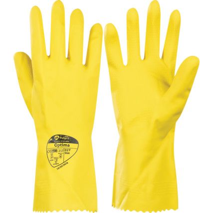 026 Optima, Chemical Resistant Gloves, Yellow, Rubber, Cotton Flocked Liner, Size 9-9.5