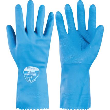 424 Optima, Chemical Resistant Gloves, Blue, Rubber, Cotton Flocked Liner, Size 6-6.5