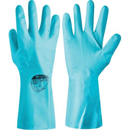 924 Nitritech III, Chemical Resistant Gloves, Green, Nitrile, Cotton Flocked Liner, Size 7