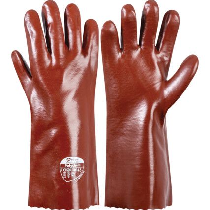 P43 Polychem, Chemical Resistant Gauntlet, Red, PVC, Interlock Cotton Liner, Size 9