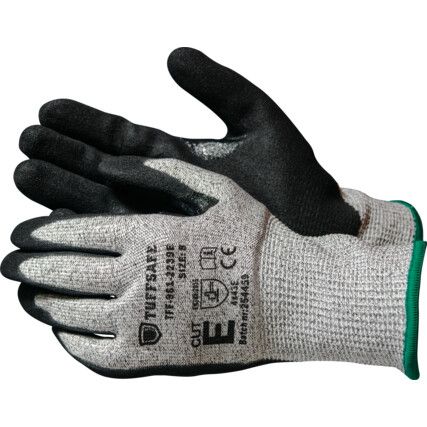 Cut Resistant Gloves, Black/Grey,  Sandy Nitrile Palm, HPPE Liner, EN388: 2016, 4, X, 4, 3, E, Size 7
