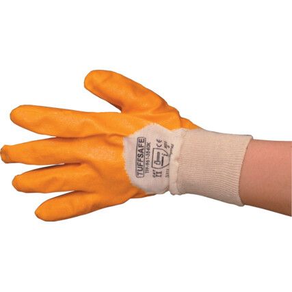 Mechanical Hazard Gloves, Yellow, Cotton Liner, Nitrile Coating, EN388: 2003, 3, 1, 1, 1, Size 8