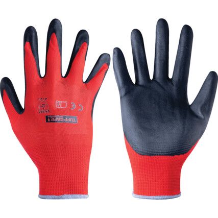 Mechanical Hazard Gloves, Black/Red, Nylon Liner, Nitrile Coating, EN388: 2003, 4, 1, 2, 1, Size 7