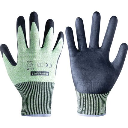 Cut Resistant Gloves, Black/Green, Nitrile Foam Palm, Fibreglass/HPPE Liner, EN388: 2003, 4, 5, 4, 2, Size 7