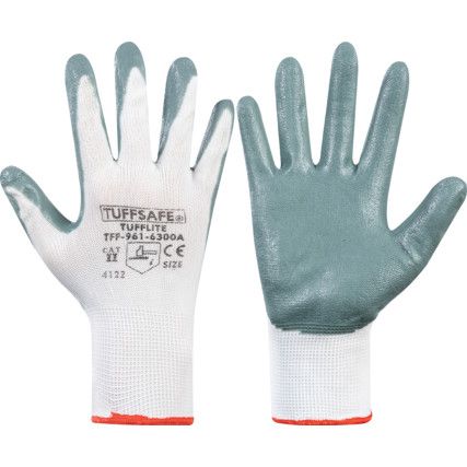 Tufflite Mechanical Hazard Gloves, Grey/White, Nylon Liner, Nitrile Coating, EN388: 2003, 4, 1, 2, 2, Size 6